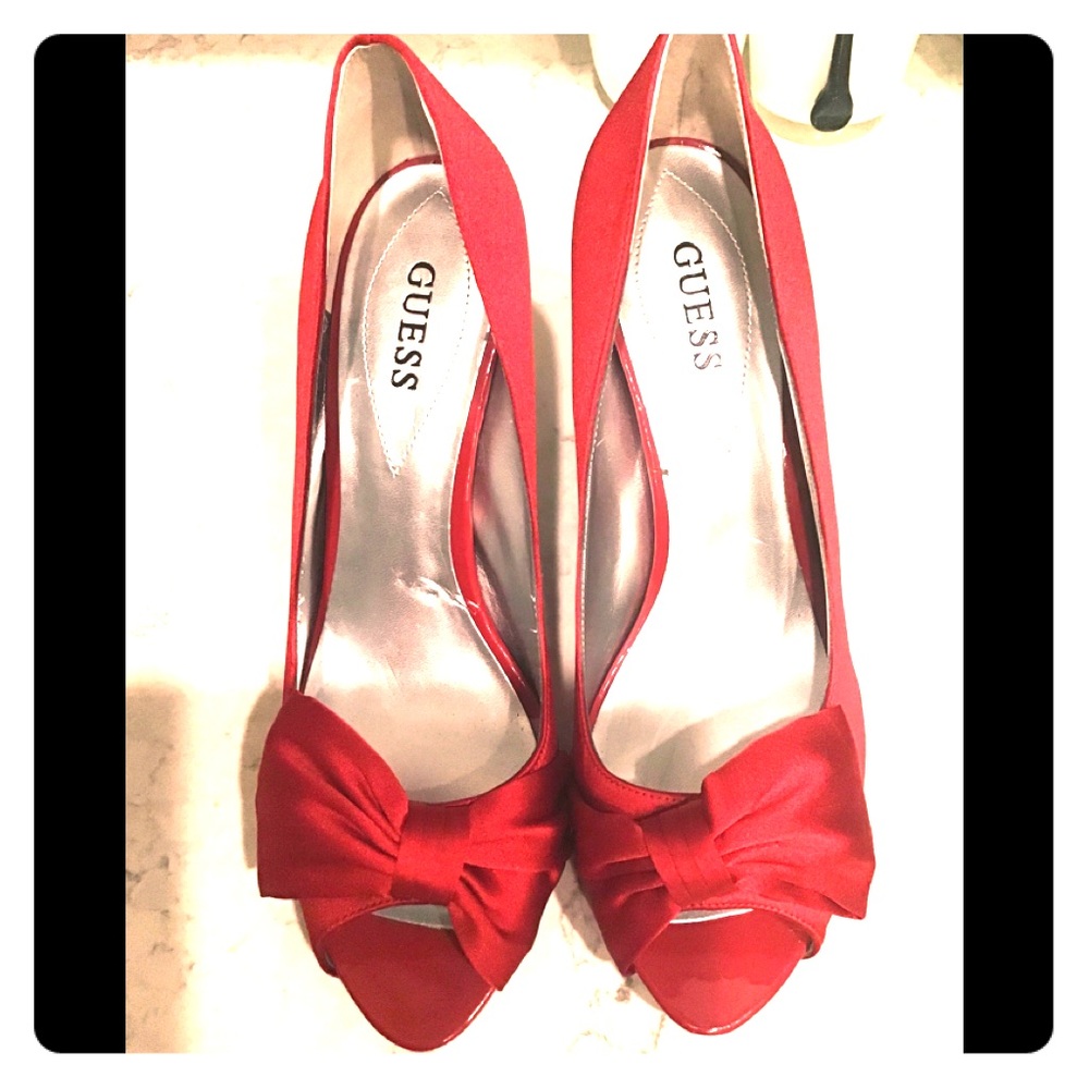Guess Satin Bow Peep stilettos